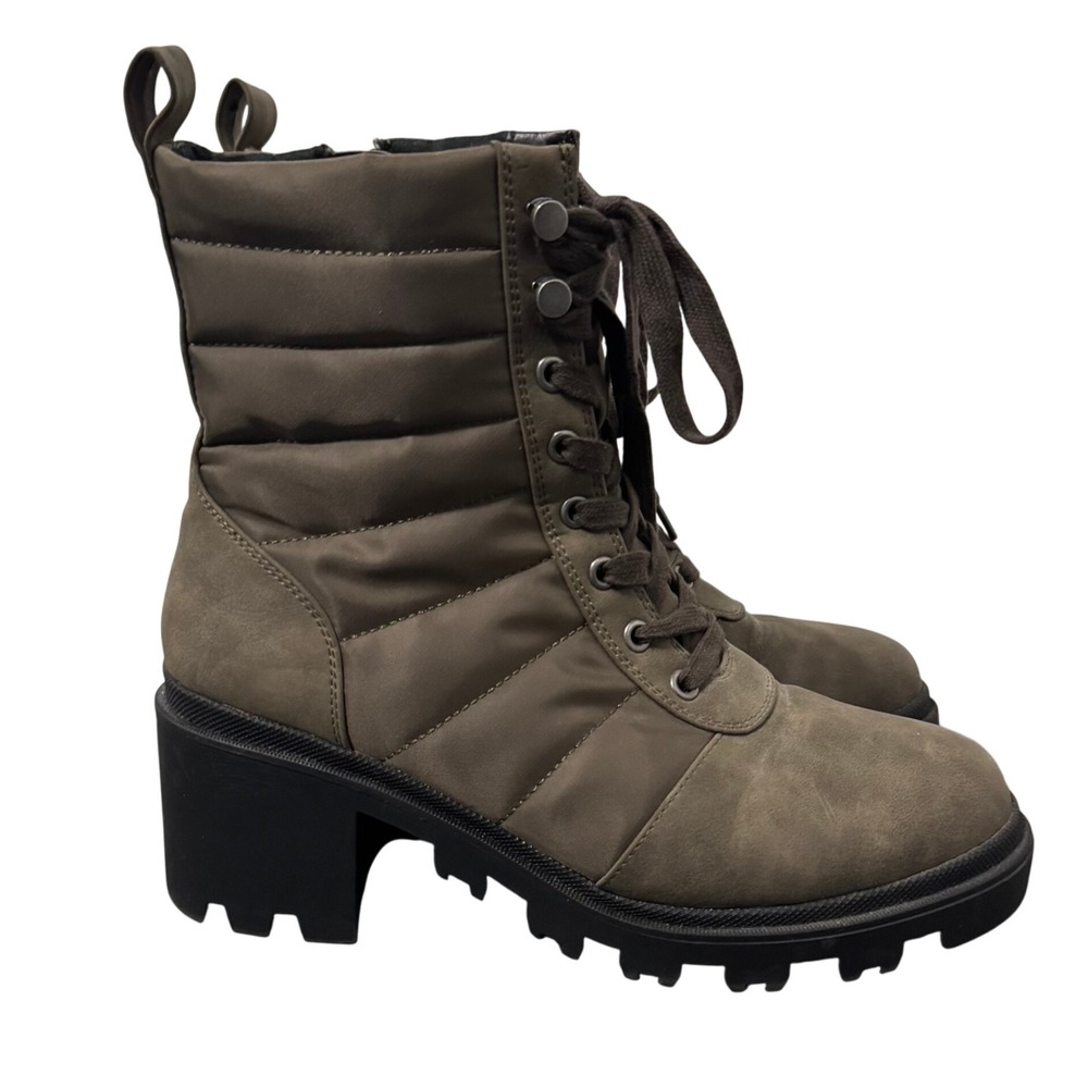 Dolce Vita Combat Lace Up Chunky Heel Boots Size 9 Olive Green Quilted Puffer
